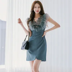 Party Dresses S Summer Korean Fashio Pencil Dress Women's Temperament Patchwork Mesh Lace Elegant Simple Work Vestidos