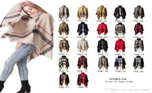 PLAID PONCHO Women Tassel Blus Sticked Coat Sweater Vintage Wraps Knit Scarves Tartan Winter Cape Grid Shawl Cardigan Cloak Cape2649351