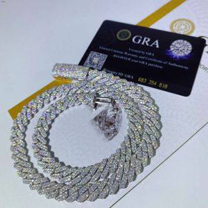 Anpassade Moissanite Stone Zircon Rhodium Plated 15mm Chain Non Fade S925 Silver Cuban Halsbandsmycken