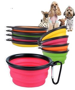 Pet silicone folding bowl Pets Dog Cat Feeding Bowl Portable Travel Collapsible dog bowl key chain pet food plate T9I01998924744