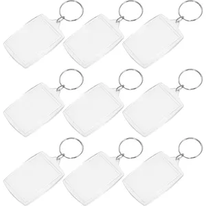 Teclados anéis de chaves po anéis retângulo transparente em branco inserir picturectring citador de keyring anel dividido diy