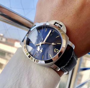 2020 Luxury Automatic Movement 44mm Watch Men Blue Dial Glass Back Leather Band Montre Homme112953