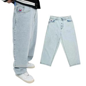 Jeans Polar Big Boy Y2K Hip Hop Cartoon Bordado Bordado Azul Baggy Pants Mens mulheres Gótico Cintura Alta Trouser de perna larga 240426