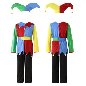 Giyim Setleri Çocuklar Cadılar Bayramı Sirk Palyaço Kostüm Karnaval Fantezi Partisi Cosplay Sahne Performans Kıyafet Renk Bloğu Palyaçolar Pantolonlu