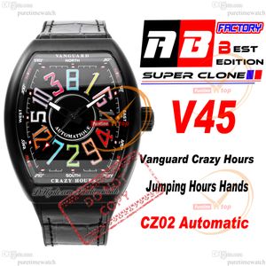 Vanguard Crazy Hours CZ02 Automatic Mens Watch DLC PVD Steel Dial أسود أسود 3D ألوان العلامات العلامات الصمغ
