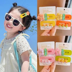 Acessórios para o cabelo 2 PCs/set Children Color Flowers Cartoon Rainbow Ornamentr Clipes Baby Girls Garotas Longa Criança Criança Crianças