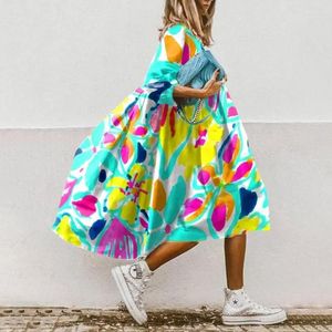 Повседневные платья O-вырезок с печатью Boho Summer Fashion Long Drent