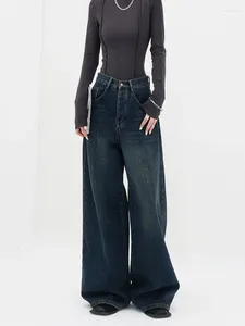 Frauen Jeans Y2K High Taille Retro Blue Dark Straight Female 2024 Original Koreanische Straße Lose All-Match-Wischhosen