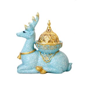 Colorful Marble Pattern Resin Cute Reindeer Combination Golden Metal Incense Burner Middle Eastern Arabian Aromatherapy