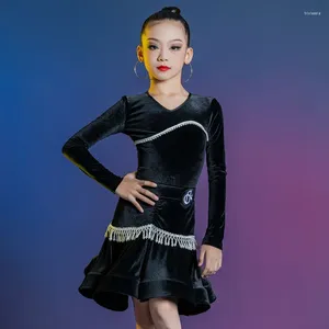 Stage Wear Children's 2024 Autumn/Winter Latin Dance Practice Clothes Girls 'Velvet Advanced Sense Training Performance Performance