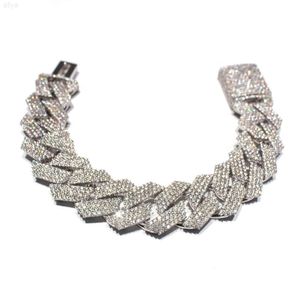 Handgjorda 20mm mode S925 Sterling Silver VVS Moissanite Diamond Cuban Link Chain Armband