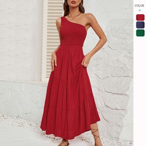 Women's Style Summer New Slim Fit Slant Neck Large Swing Style Dress