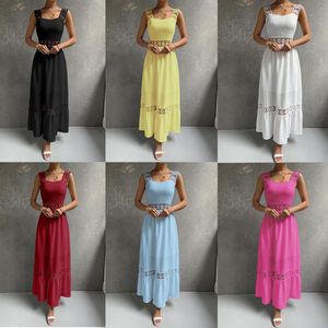 Sprzedaż rekomendacji wiosna i letni stały kolor długi sukienki kobiet