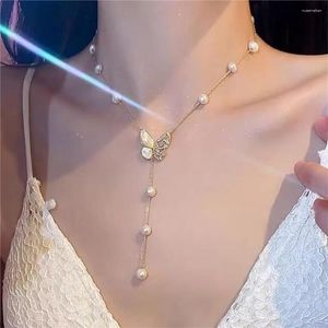 Hänge halsband smycken praktiska tillbehör gåvor halskedja y-form lariat pendent pärla fjäril choker kvinnor