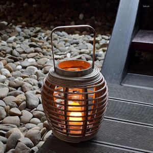 Candle Holders Rattan Bamboo Holder Antique Retro Windproof Outdoor Lantern Home Decor Kandelaar Room Accessories AH50ZT