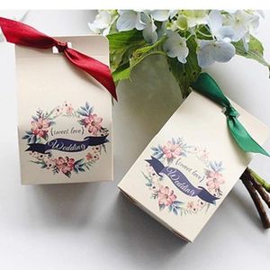 Dekorativa figurer Ribbon Candy Box Decorations Chocolate Carton Kraft Packaging Floral Gift Love Wedding Favors Party Ornament 100st