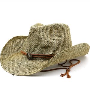 MENS OCH WOMENS SUMMER Simple Sun Hat Personlig Western Girl Cowboy Straight Hat Beach Hat 56-58cm 240429