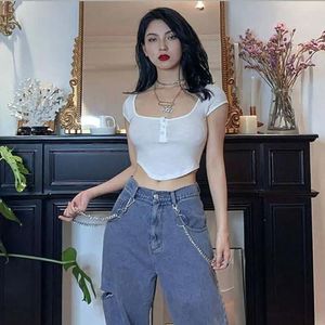 Women's T Shirts Slim Fit Short Sleeve Top Y2K U-neck Knitted Shirt Sexy Solid Color Crop Tops Summer