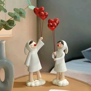 Decorative Objects Figurines Modern Balloon Girls Resin Ornaments Home Decor Crafts Office Desk Figurines Bookcase Sculpture Craft Cute Ornaments T240505