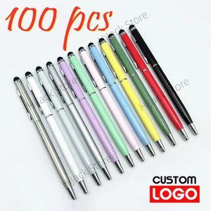 100 pezzi in metallo a 13 colori in metallo 2 in 1 Stylus BallPoint Penna personalizzata Text Incisione di Office Penna pubblicitaria Penna all'ingrosso 240430 240430