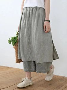 Spodnie damskie koronkowe haft haft rąbek szerokie nogi bawełniana lniana mori dziewczyna estetyczna bajek bajki średniowieczne średniowieczne luźne spodnie