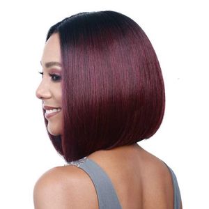kemisk mode peruk kvinnlig kort rak hår bobo vin röd medium split fiber huvudtäcke