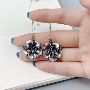 Dangle Ohrringe 925 Thai Silber Handwerk Retro Design Stereoskopische Pflaumenblüte für Frauen künstlerische Übertreibung Blumenohren Schmuck