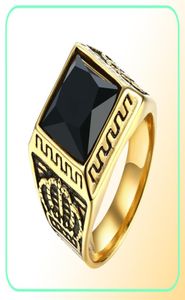 Mature Men039s Symbol of Rights and Identity Solitaire Flat Rings Vintage 18K Gold Stainless Steel Red Zircon Domineering Desig1674770