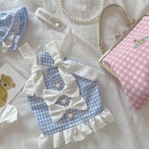 Dog Apparel Summer Plaid Bow Suspender Skirt Small And Medium-Sized Thin Style Dress Fashion Pet Clothes Teddy Two-legged Clothing