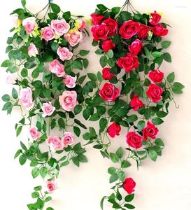 Dekoratif Çiçekler 9 Çiçek Başları / İpek Güller Silahları Ivy Yeşil Yapraklar Aile Düğün Dekorasyonu için Kullanılır Sahte Asma Diy Çelenk Ar
