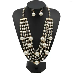 Necklace Earrings Set Pearl And For Women Chunky Statement Faux Pearls Bead Necklaces Long Matching Costome Jewelry