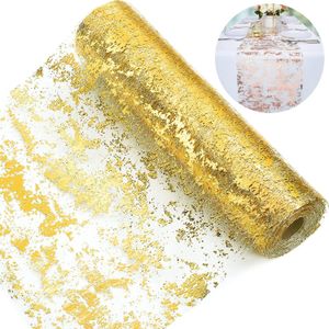 Golden Table Runner Wedding Decoration Gold Table Runner Party Goldfoil Mesh Rose Silver Sequin Thin Roll Dining Tablecloth 240430