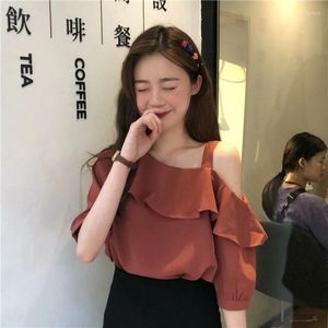 Women's Blouses Female Summer Ruffled One-shoulder Short-sleeved Chiffon Shirt Large Size Women Top Blouse Street Q310