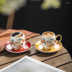 Mugs Enameled Ceramic Coffee Cup And Saucer Set Creative Mug Master Single Blue White Porcelain Teacup Inside Flowers