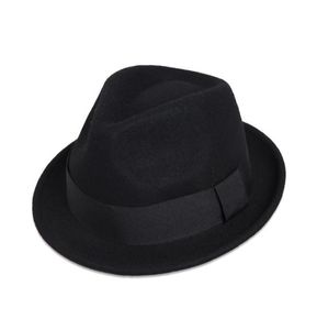 Współczesny skąpy brzegi Fedora Classic Black Wool Casual Fedora Hat Wool poczuć brytyjską dziewczynę Top Top Hat Trendy Man Boater Hat 28072825