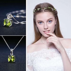 Jewelry Palace 1.2ct Genuine Natural Peridot Sterling Sier Pendant Necklace Woman Fine Jewelry Gemstone Choker