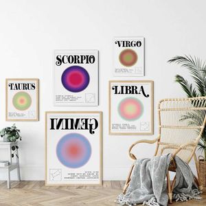 S Scorpio Zodiac Halo Gradient Art Art Plakaty astrologii gwiazda drukowania nowoczesne retro płótno malowanie życia w łóżku dekoracja domu J240510