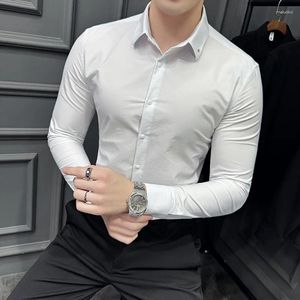 Мужские повседневные рубашки высококачественная эластичная длинное рукав для мужчин корейская роскошная одежда Slim Fit платье большого размера