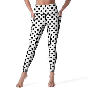 Frauen Leggings Schwarze Polka Punkte Punktmuster Kreise Art Fitness Yoga Hosen Schubpublikum Vintage Leggins dehnbares Grafikspor