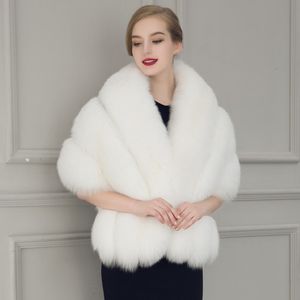Ny svart vit päls brud sjal cape coat kvinnor kappa faux päls stora poncho casacos femininos 191p