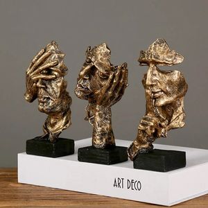 3 Pcs Statue Abstract Resin Desktop Ornaments Sculpture Miniature Figurines Face Character Nordic Art Crafts Office Home 240429