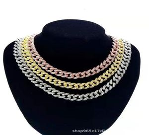 Link Fashionable quality diamond inlaid high grade gold plated 12mm hip hop Cuba Necklace Bracelet trend accessories7255960