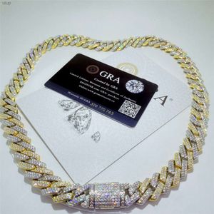 Hip Hop 925 srebrny srebrny vvs1 moissanite Diamond Cuban Link łańcuch logowany 14 mm dwupiętrowy naszyjnik