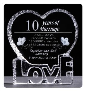 10 anni Ornamenti per l'anniversario di matrimonio per la forma di casa Crystal Crystal Heart Forme Gifts for Lover Wedding Favors Presents7030275