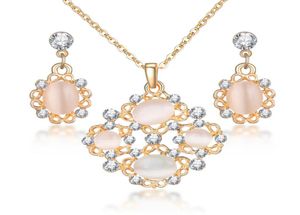 Fashion Opal Jewelry Sets For Woman Cubic zirconia Drop Golden Plated Necklace Pendant Earrings Statement Bridal Wedding Gift5402419