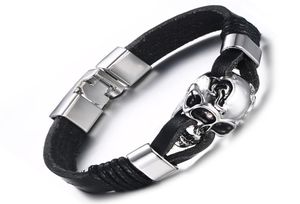 Mens Charm äkta läderskalle Multicolor Cuff Armband Fashion Jewelry Nightclub Party Male Skeleton Bangle Armband7808596