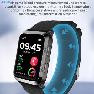 Relógios 2022 Nova bomba de ar Pressão sanguínea relógio Smart Men Blood Oxigênio Temperatura corporal Freqüência cardíaca Sleep Monitor idosos Saúde Smartwatch