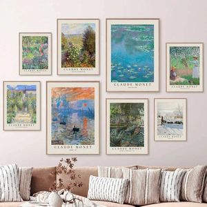 Papers Claude Monets Abstract Retro Impressionist Wall Art Canvas Måla nordiska affischer och tryckrumsdekoration Väggbilder J240505