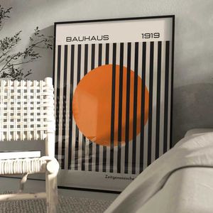 llpapers moderno Bauhaus 1919 tono arancione brillante retro contemporaneo arte da parete in tela poster per il soggiorno decorazione della casa j240505