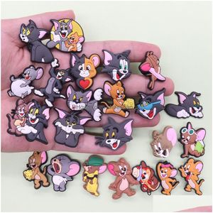 Schmuck MOQ 20pcs PVC Cartoon Katze Maus Garten Slipper Schuhschnalle Entzückende Accessoires für Armband Charms Knopf Clog Girls Geschenk Dro Dhj0q